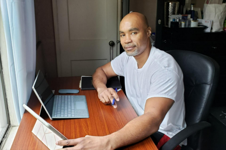 Parole Project client Pharoah Palmer runs two LLCs from his home office in San Antonio, Texas
